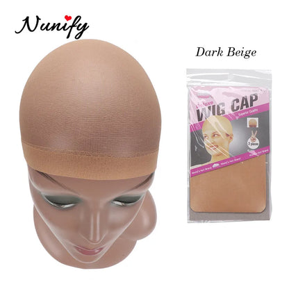 Nunify Nude Stocking Wig Cap Mesh Net Bald Cap For Install Wigs 2Pcs/Pack Free Size Strechy Stocking Cap Breathable Hairnet