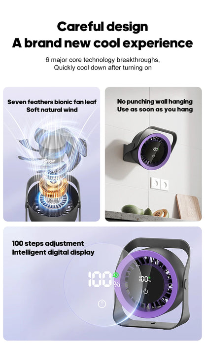 4000mAh Outdoor Desktop Fan Angle Adjustable 100 Speeds Wall Mount Portable Fan With Remote Control and Touch Screen Cooling Fan