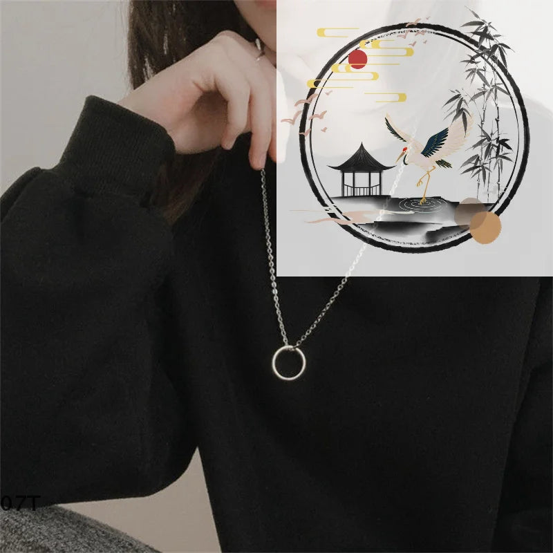 Fashion Ring Pendant Necklace Metal Silver Color Couple Chain Necklaces Men Women Hip Hop Jewelry Gift