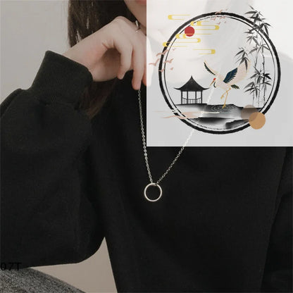 Fashion Ring Pendant Necklace Metal Silver Color Couple Chain Necklaces Men Women Hip Hop Jewelry Gift