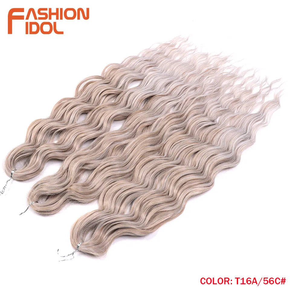 Anna 24 Inch Synthetic Hair Water Wave Braiding Hair Extensions Ombre Blonde Deep Wave Afro Curl Twist Crochet Hair for Women