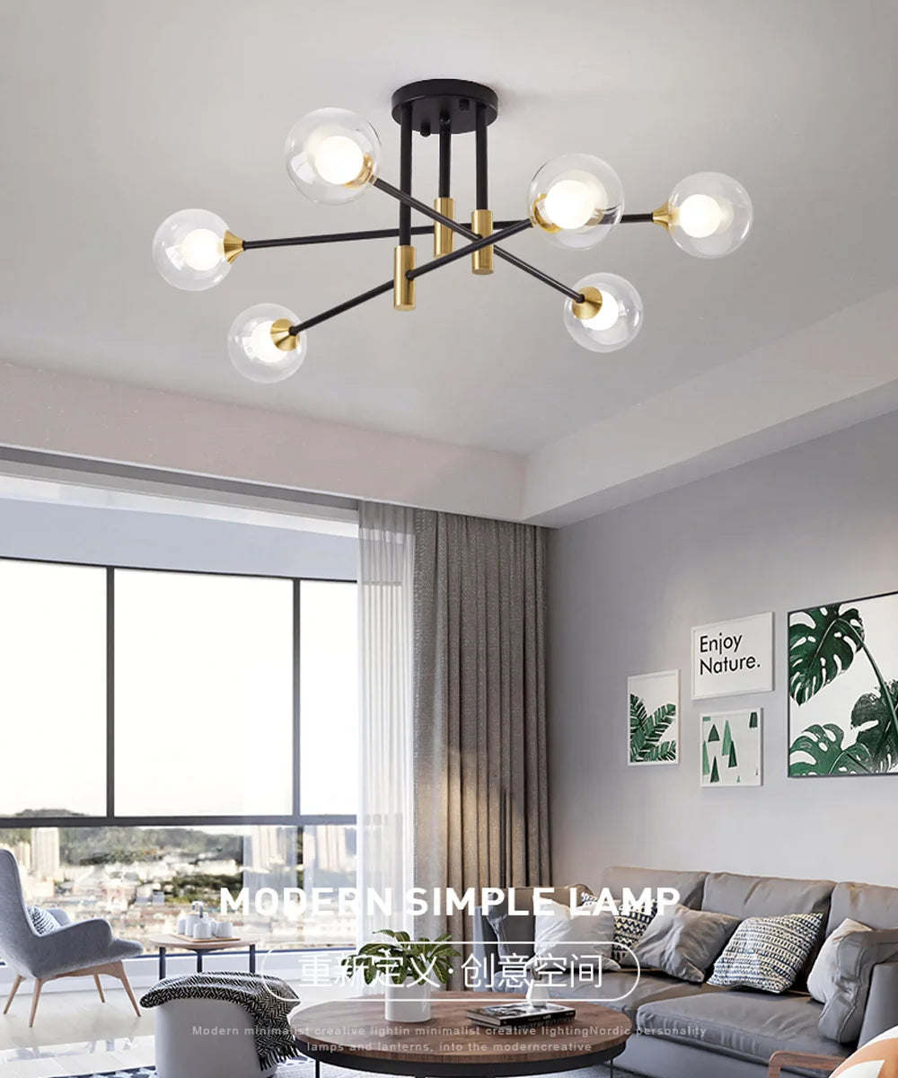 Modern Pendant Light LED Nordic Lamp Gold Black Hanging Chandelier Ceiling Lights Dimming Remote Control Lighting Fixture