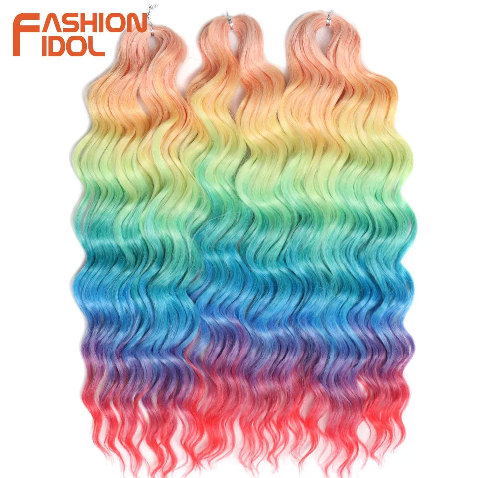 Anna 24 Inch Synthetic Hair Water Wave Braiding Hair Extensions Ombre Blonde Deep Wave Afro Curl Twist Crochet Hair for Women