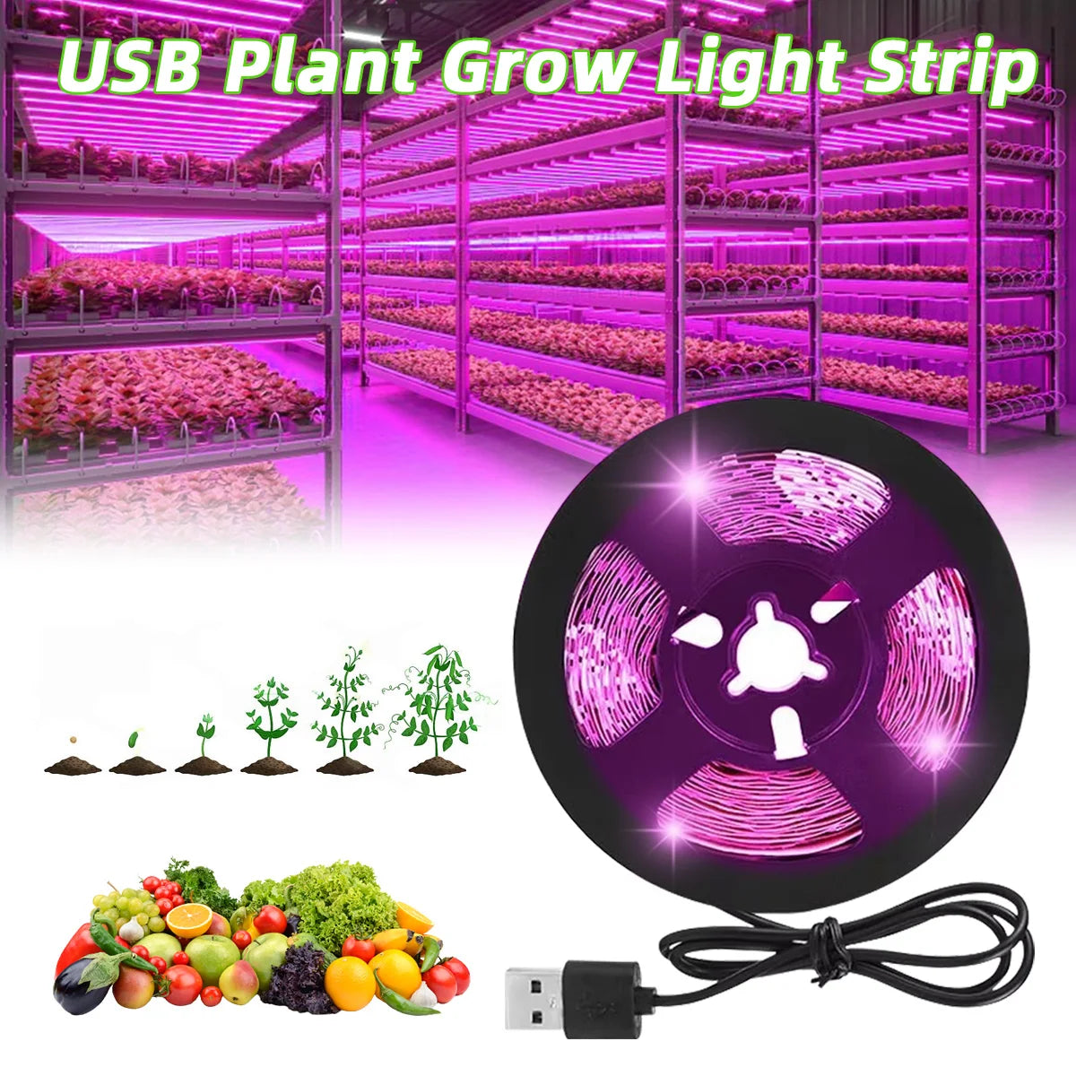 Waterproof Full Spectrum LED Light Strip Plant Growth 5v USB Powered 1-3M Long Suitable Flower Seedlings Greenhouses Hydroponics
