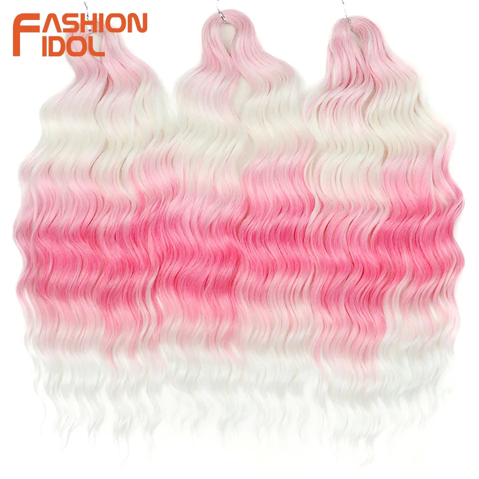 Anna 24 Inch Synthetic Hair Water Wave Braiding Hair Extensions Ombre Blonde Deep Wave Afro Curl Twist Crochet Hair for Women