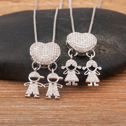 New Trendy Classic Design Shiny Crystal Zircon Charm Boy/Girl Pendant Necklaces For Women Mother's Day Chain Choker Jewelry Gift