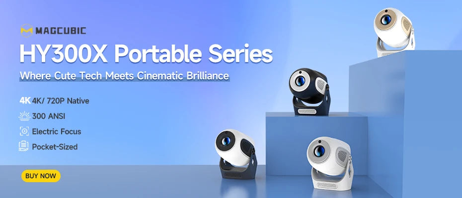 Magcubic 8K HY300 Pro + Projector Built in 5W Speaker 1280*720P Android 14 8000 Lumens Wifi6 BT5.4 Outdoor Portable Projector