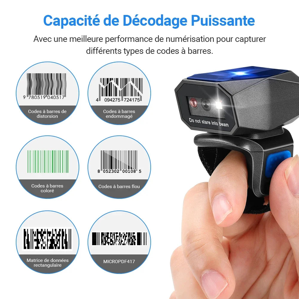 Eyoyo EY-016 Finger Ring Barcode Scanner Mini Wearable 3-in-1 USB Wired & 2.4G Wireless QR Reader for Store Warehouse Scanning