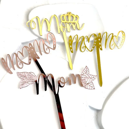 New Happy Mother's Day Birthday Cake Topper Gold High-grade Acrylic MOM Party Cake Toppers Mother's Day Gifts Dessert Decoration