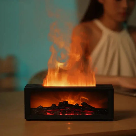 USB powered fireplace humidifier with remote control - color lights, adjustable timer, automatic shutdown due to water shortage