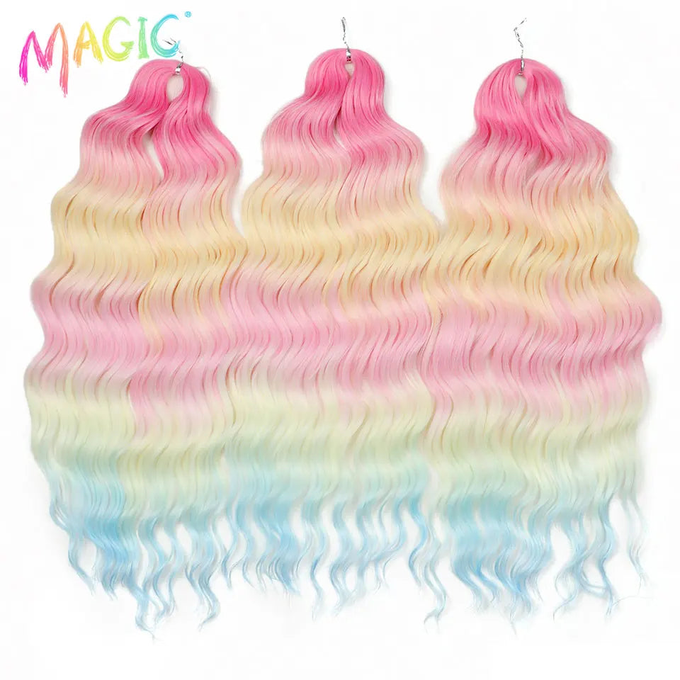 Anna Synthetic Hair 24 Inch Water Wave Braiding Hair Extensions Ombre Blonde Deep Wave Afro Curl Twist Crochet Hair for Women