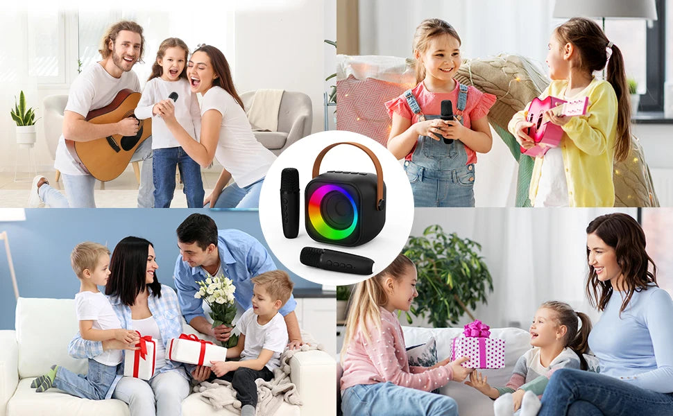 Haomuren Portable Karaoke Machine with Wireless 1 or 2 Microphone Mini Bluetooth Speaker for Children Singing Family Party Gift