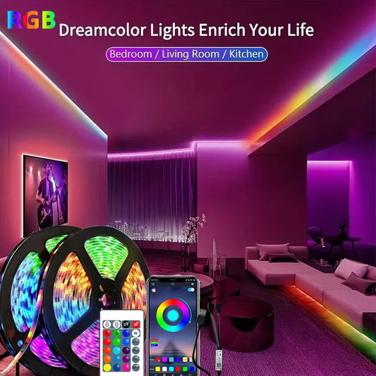 1-30M RGB LED Strip Light 5V USB Bluetooth 24Key Remote Control Flexible Ribbon Color Change LED Lamp Tape For Home Decoration