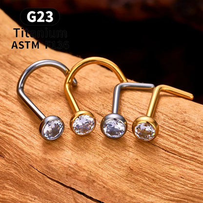 1/10PCS ASTM F136 G23 Titanium Piercing Nose Stud 20G L-Shape Nariz Studs With Zircon 2-3mm Nose Rings Nostril Piercing Jewelry