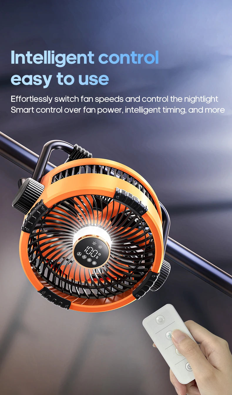 Multifunctional 6 in 1 Outdoor Camping Fan 20000mAh Desktop Air Circulator Wireless Ceiling Electric Fan with Hook and LED Light