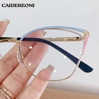 CAIDERONI Trend Cat Eye Women Fashion Anti Blue Light Metal Glasses Butterfly Customized Lens Reading Glasses Women Myopic 25062