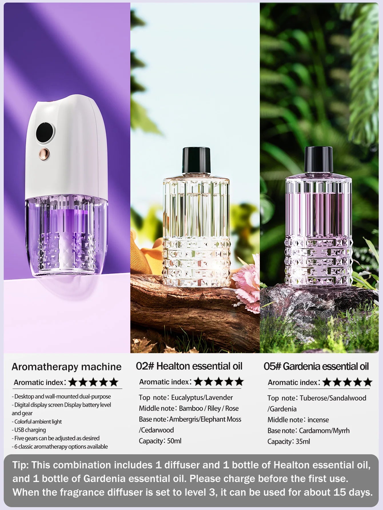 Multifunctional rechargeable portable essential oil diffuser Multiple aroma aromatherapy essential oils can be used in home cars
