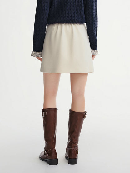 DUSHU Classic Long and Short Elastic Waist A-line Skirt 2025 Winter Skirt for Women Solid Simple Commuting Office Ladies College
