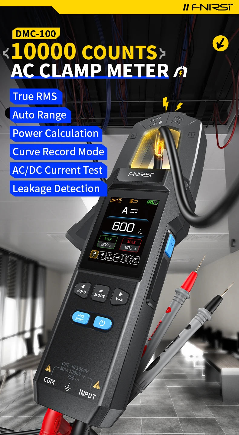 FNIRSI DMC-100 зажимный, 10000 отсчётов, ток AC/DC до 600А, USB зарядка
