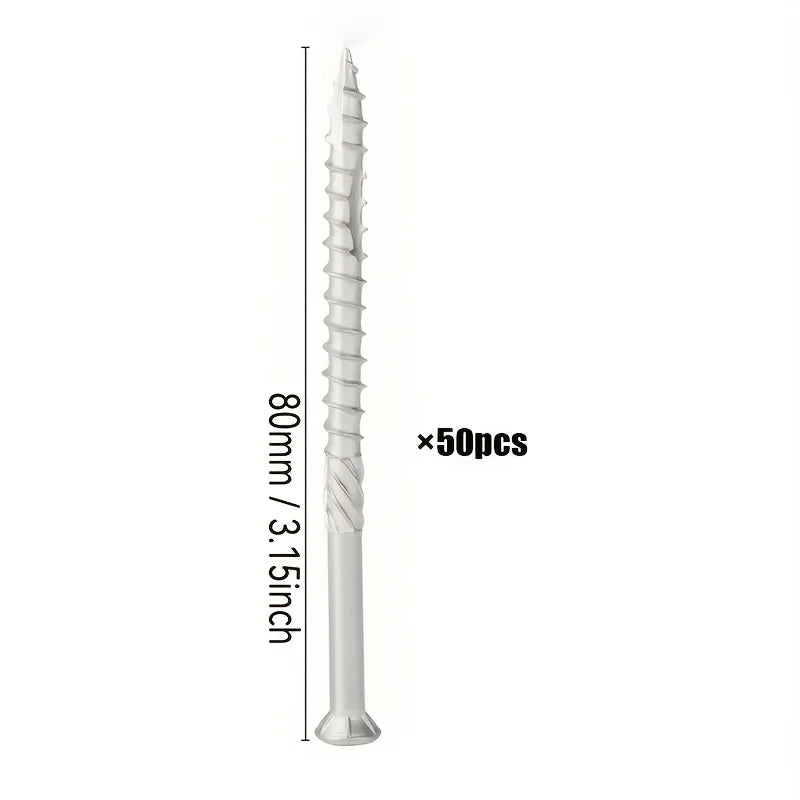 50 pieces of stainless steel self-tapping deck wood screws for decking, fence assembly, outdoor wood installation