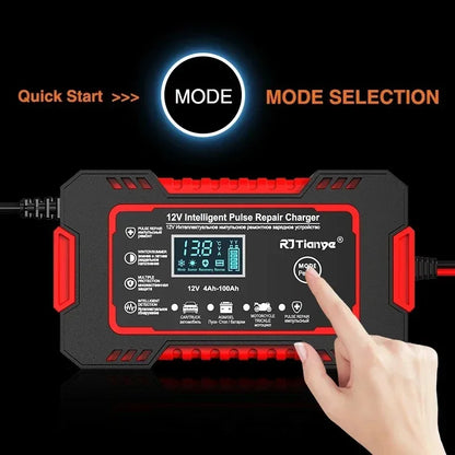 EAFC 12V 6A Full Automatic Car Battery Charger Digital Display Battery Charger Power Puls Repair Chargers Wet Dry Lead Acid