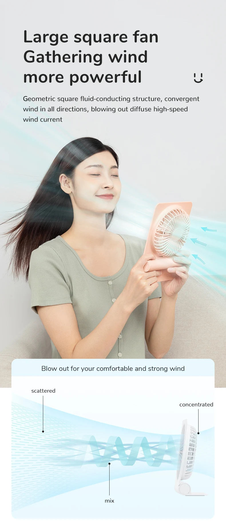 JISULIFE Mini Portable Fan Desktop Fan USB Charging Quiet Foldable Hanging Standing Cooling Fan for Travel Office Home