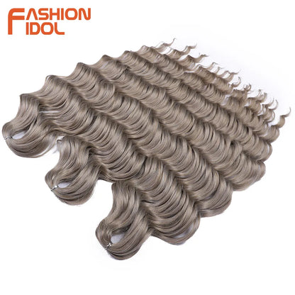 FASHION IDOL 24Inch Crochet Hair Synthetic Water Wave Braiding Hair Extensions Ombre Rainbow color Fake Hair Deep Wave Curl Hair