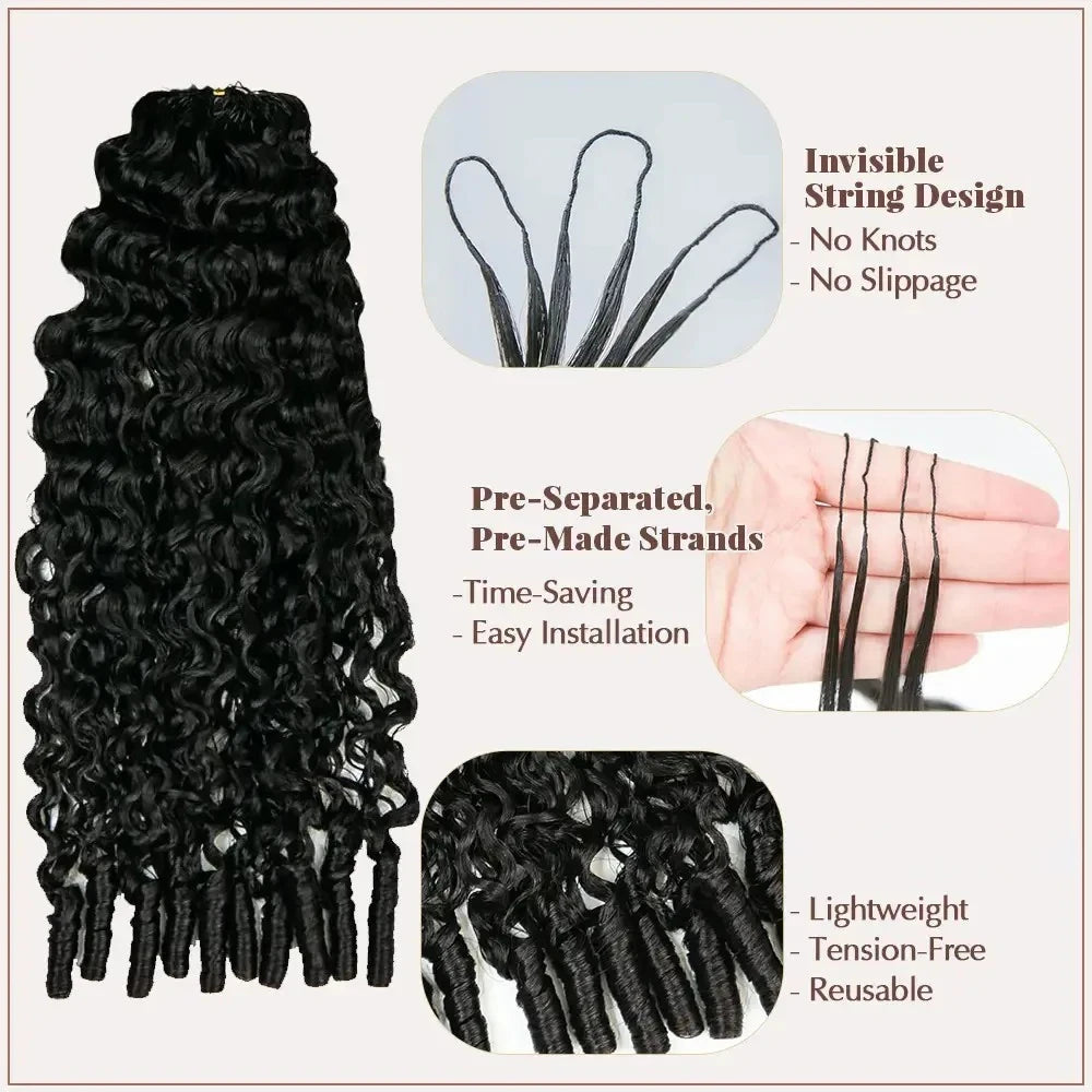 Burmese Curly Crochet Human Hair Pre Looped Deep Wave Human Hair Crochet Miracle Knots Feathered Human Crochet Hair Extensions