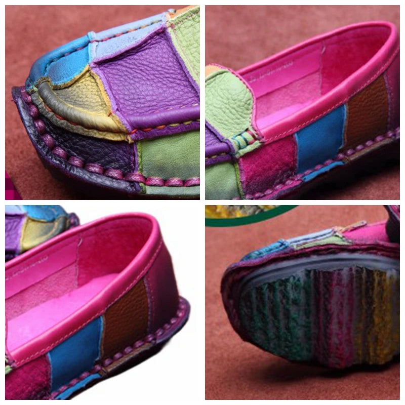 Koznoy 2.5cm Native Flats Shoes Women Natural Cow Genuine Leather Big Size Mixed Color Soft Soled Loafer Ethnic Moccasins Comfy