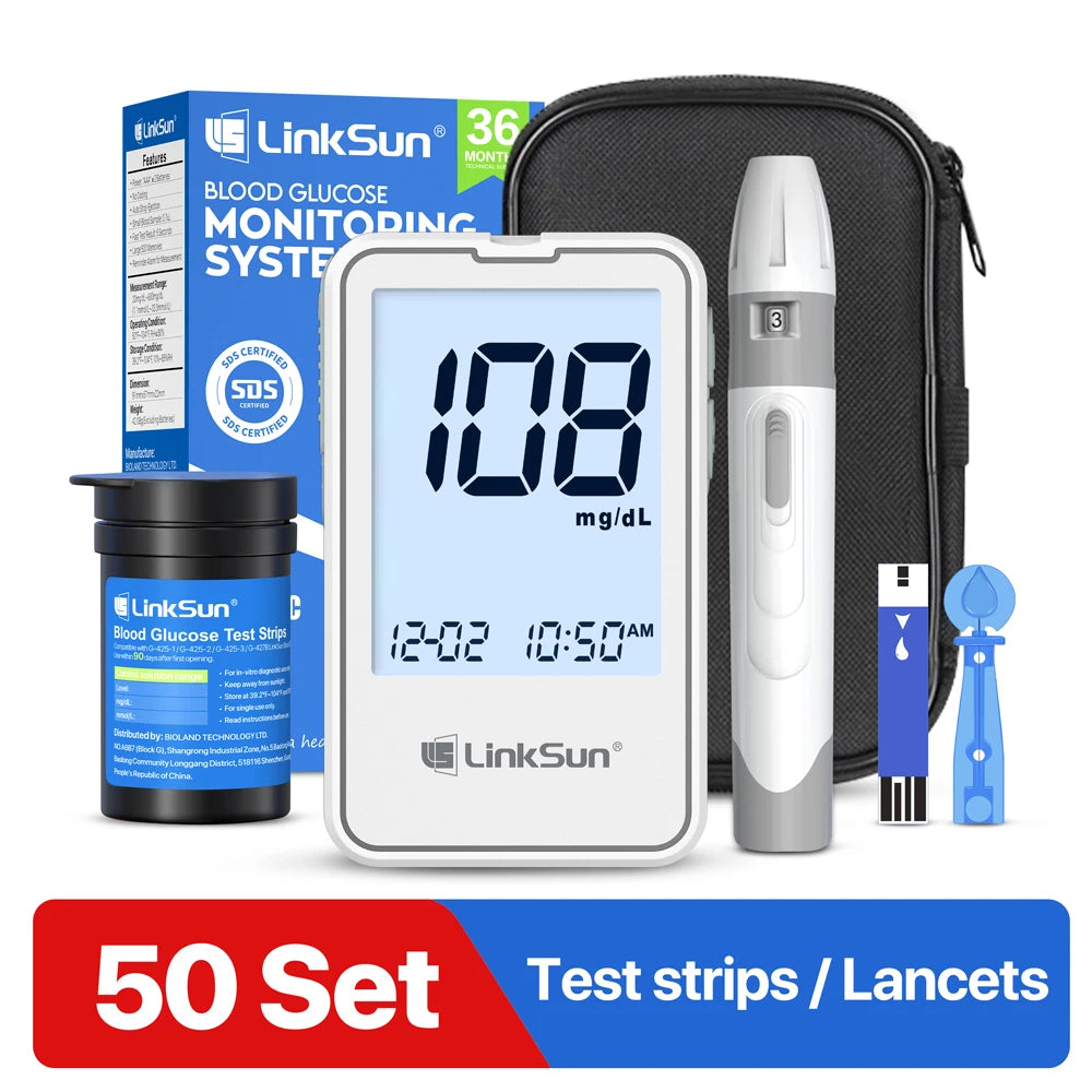 G-425-1 LinkSun Blood Glucose Meter Kit 50/100pcs Test Strips Lancets for Diabetes Monitor Digital Glucometer Blood Sugar Meter