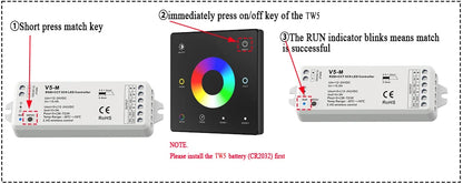5m 10m 20m RGB+CCT LED Strip 24V 5050 Colorful+Dual White Flexible Dimmable Room Decor Party Light 2.4G RF Touch Panel Remote