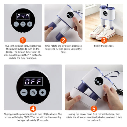 Portable Shoe Dryer with Fan Hot Air Heater Moisture Odor Home Smart Ski Boot Shoes Gloves Socks Fast Drying Machine with Timer