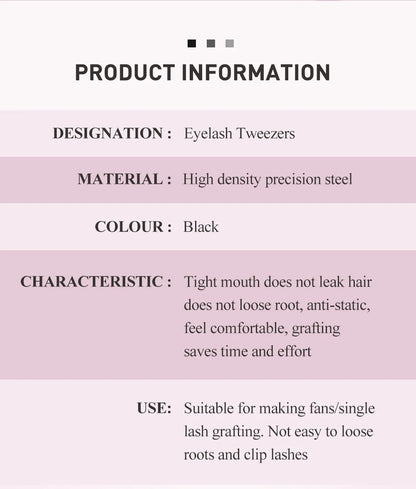 SAKURAHANA Professional Eyelash Tweezers Black Fiber Tip For Lash Extensions Mega Volume Mink Lashes Tool Makeup Artist Kit