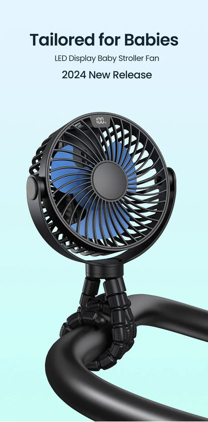 TOPK 5000mah Stroller Portable Mini Fan USB Rechargeable Outdoor Electric Fan 4 gear Speed 360°Degree Rotata & Digital Display