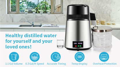Water Distiller 4 L Distilled Water Maker 1.1 Gal Pure Water Distiller with Dual Temperature Display 750W Distilled Water Machin