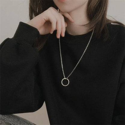 Fashion Ring Pendant Necklace Metal Silver Color Couple Chain Necklaces Men Women Hip Hop Jewelry Gift