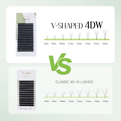 DeceMars V-shaped 4D eyelash extensions Matte Black 12 Rows/Tray for Makeup