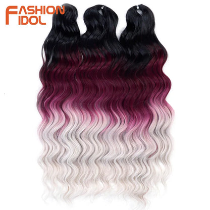 FASHION IDOL 24Inch Crochet Hair Synthetic Water Wave Braiding Hair Extensions Ombre Rainbow color Fake Hair Deep Wave Curl Hair