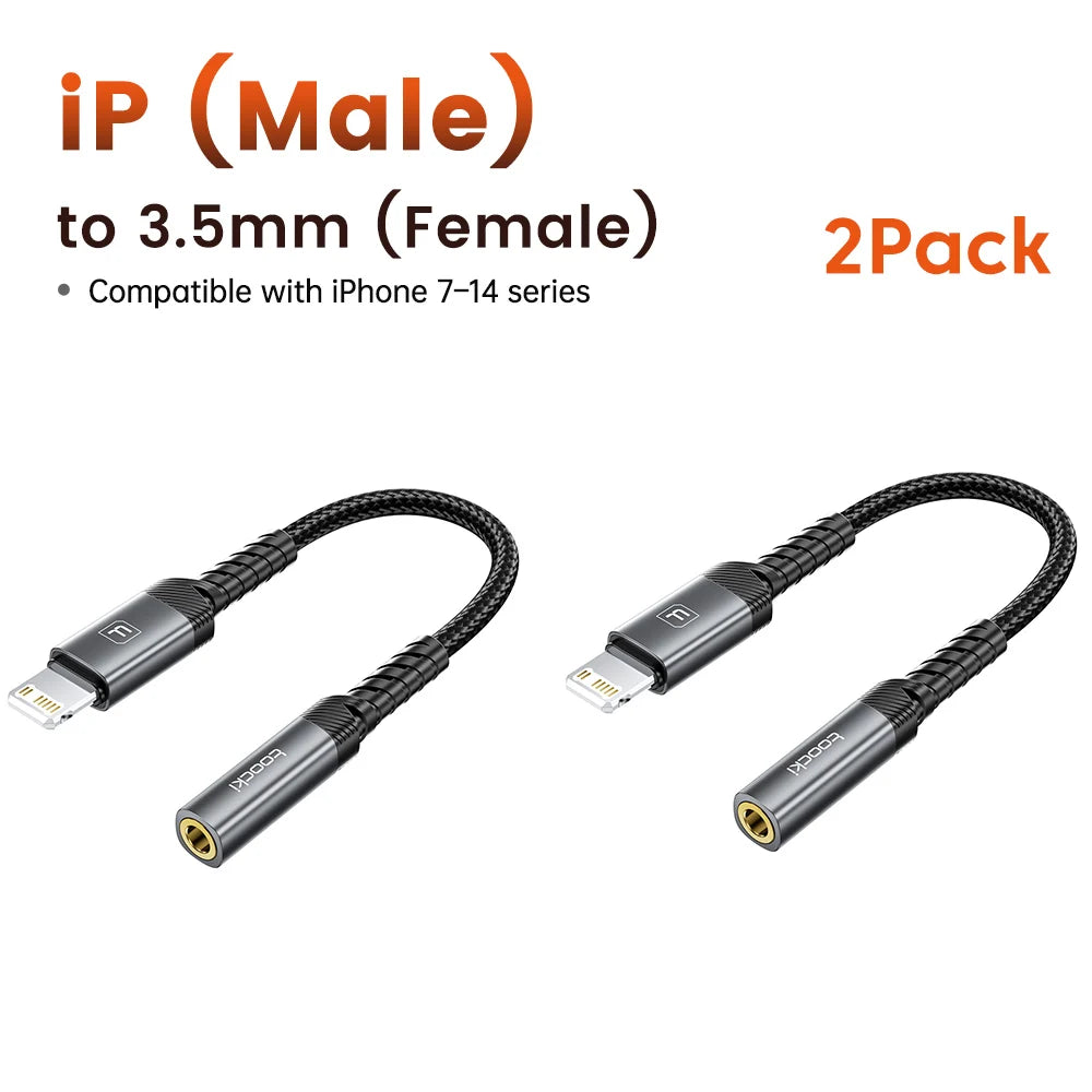 Toocki iP/USB Type C to 3.5mm Jack HiFi Audio Dongle Cable Adapter Male to Female Headphone AUX Converter for Xiaomi POCO iPhone