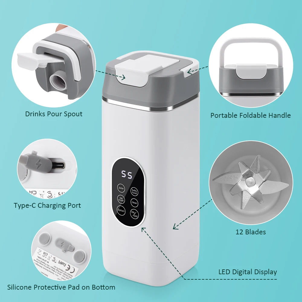6 Blades Electric Juicer Cup 2 Cups For Travel Portable Juicer Mixer Usb Charge Fresh Fruit Juice Personal Blender Smoothie