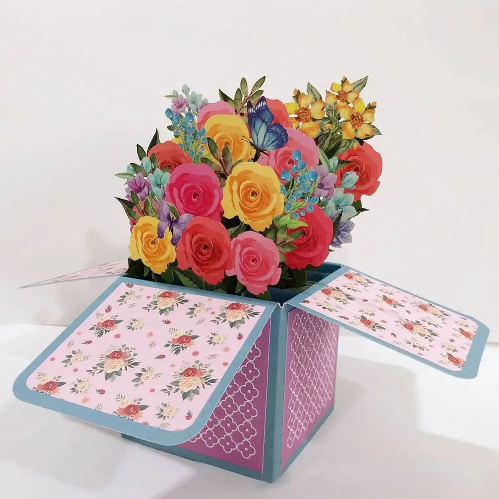 New 3D Pop Up Bouquet Flowers Happy Mother's Day Card 3D Greeting Cards Birthday Postcard Thank You Girlfriend Teacher Gifts
