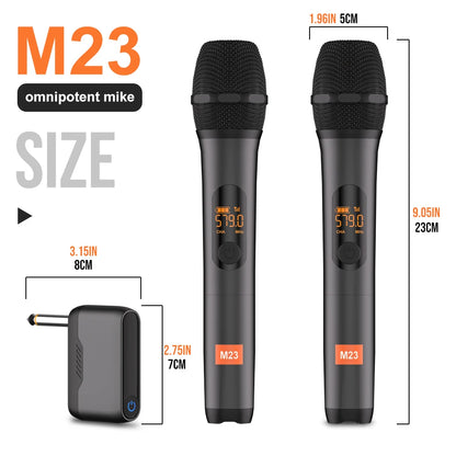 Karaoke Microphone Wireless M23 UHF 2 Channel System Built-in Lithium Battery Cordless Handheld Mic For Church Party Speaker