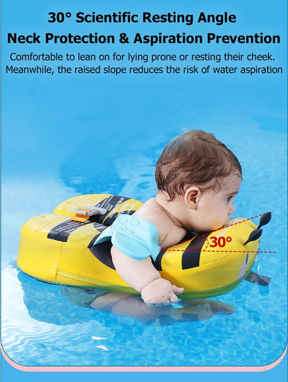 Mambobaby Float with Crotch Strap UPF50+ Canopy Air-Free Non-Inflatable Baby Swimming Ring Toddler Pool Float Infant Water Ring