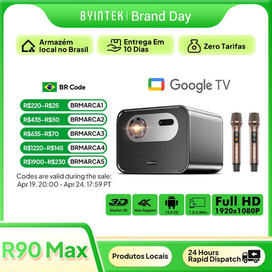 BYINTEK R90 Max 4K Projector Full HD 1080P 2200 Anis Lumens Android 11.0 WiFi 6 Auto Focus Video Home Movie Theater Projectors