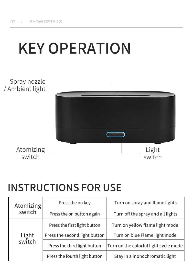 160ml Flame Diffuser Humidifier 7 Colors Light Changing Essential Oil Diffusers Aromatherapy Diffusers for Home Office Bedroom