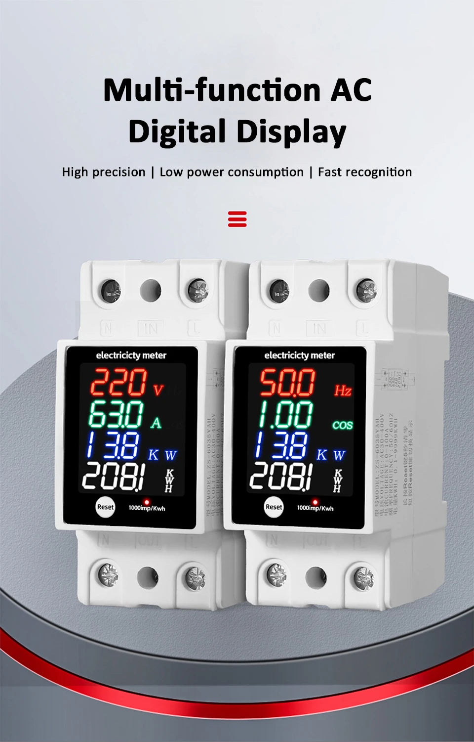 ZS-6035VAKW Digital Energy Meter Din Rail Electricity Usage Monitor AC30-400V Voltmeter Ammeter Watt Kwh Frequency Power Meter