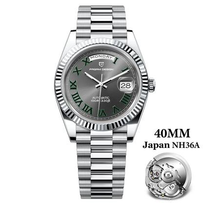 PAGANI DESIGN 2025 New Gold Green 40MM Date Week Men's Watches Automatic Watch Men AR Sapphire Glass NH36A Mechanical Wristwatch