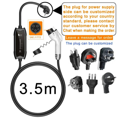 feyree EV Charger Type2 16A 3.5KW 1Phase GB/T / Type1 Current Adjustable 3.5m Cable Portable Charging Box for Electric Vehicle