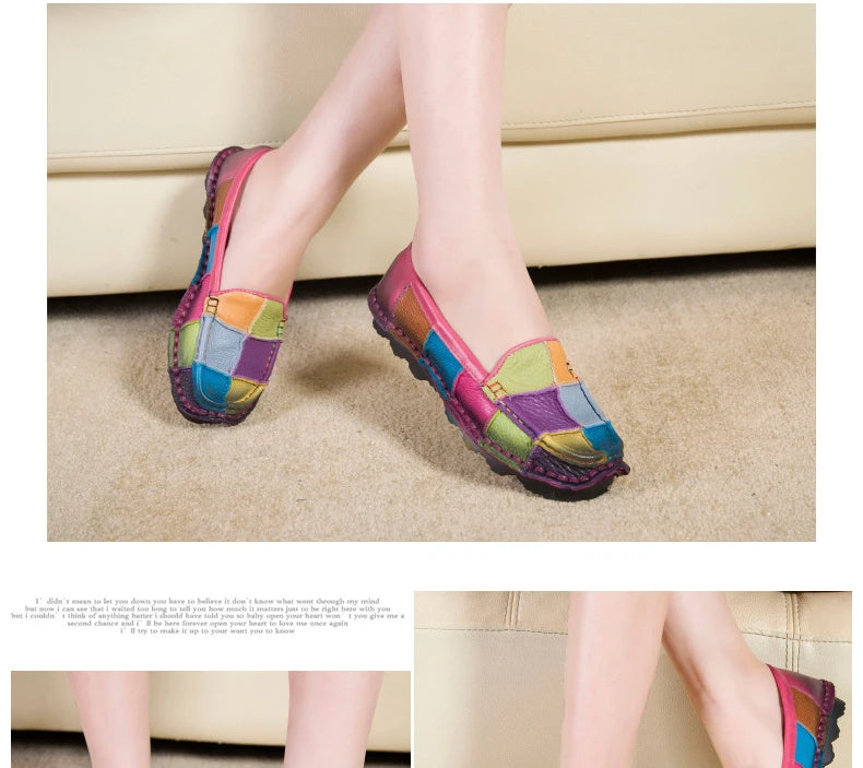 Koznoy 2.5cm Native Flats Shoes Women Natural Cow Genuine Leather Big Size Mixed Color Soft Soled Loafer Ethnic Moccasins Comfy