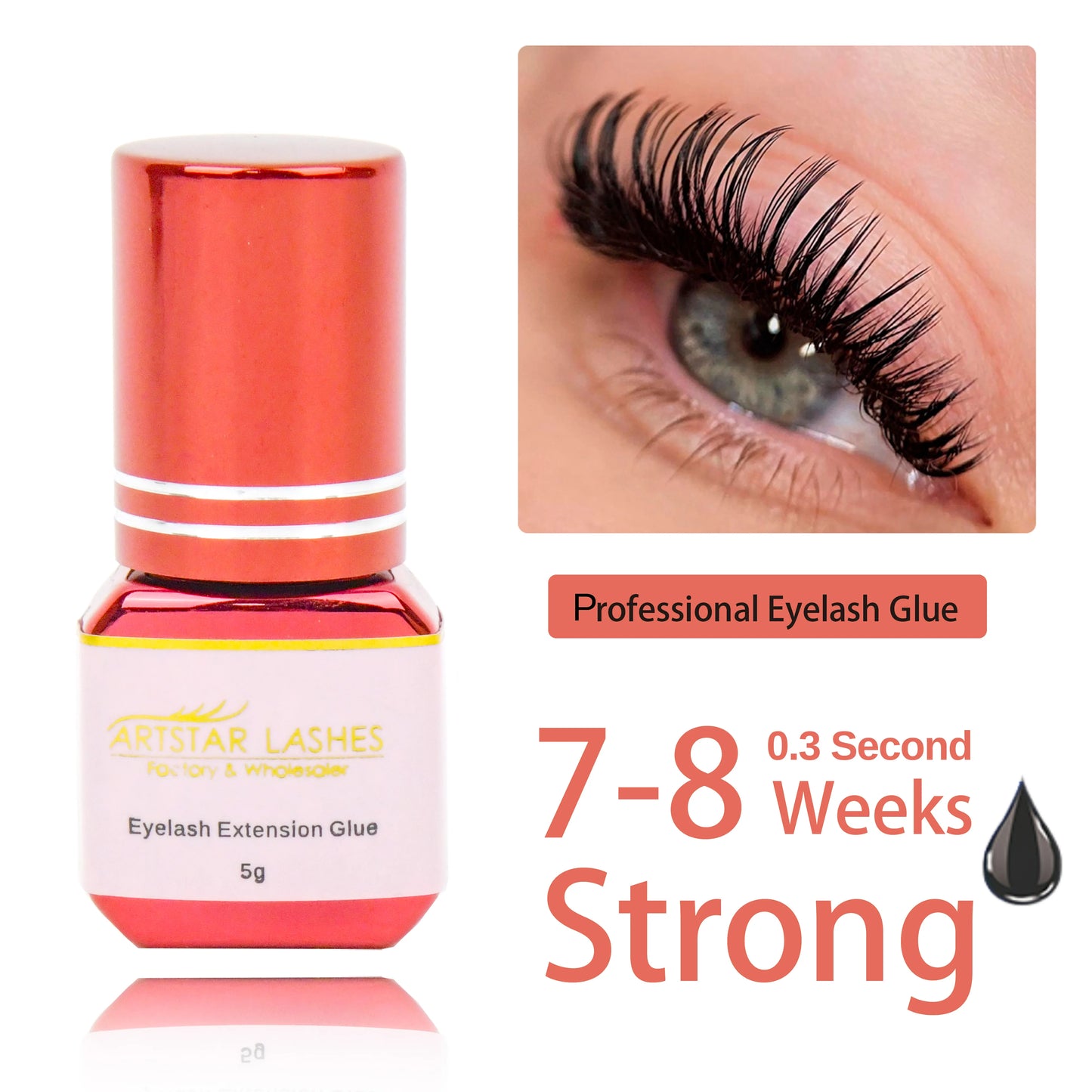 ARTSTAR 5ml Lash Extension Glue 0.3s Fast Drying Waterproof and Oil proof Black Korean Lash Glue Private Label Customization